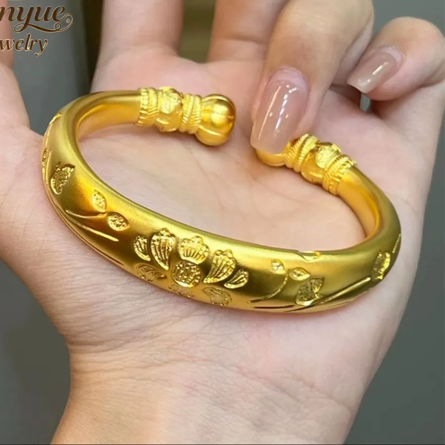 Authentic Sand Gold Peony Flower Pumpkin Head Bracelet Luxury Quality Jewelry Best Selling Fashion Jewelry Exquisite Charms Elegant Gift