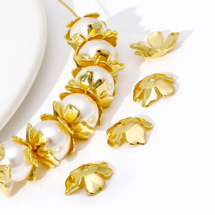 Authentic Fashion Metal Large Flower Bead Caps 18K Gold Plated Brass Five-Petal Stamen Bead Caps For Jewelry Making DIY Beading Findings