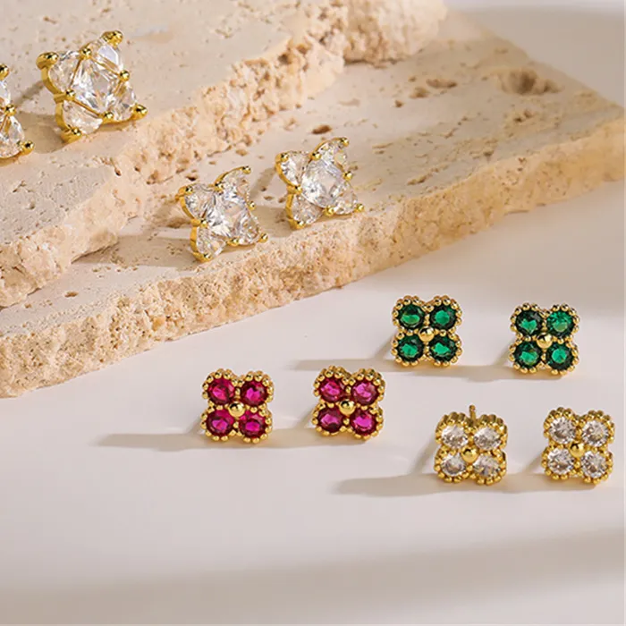 Authentic 18K Gold Plated Brass Cute And Sweet Style Inlaid CZ Stone Lilac Women's Earrings Golden/silvery Women's Jewelry Birthday Gift