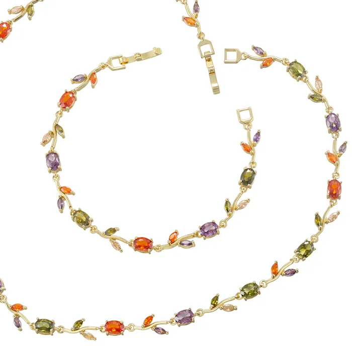 Authentic ZHUKOU Colourful CZ Stone Romantic French Tulip Jewellery Bracelet/Necklace Ladies' Evening Party Jewellery Accessory 1 Piece