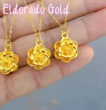 Authentic Eldorado Gold  24k gold peony  pendant for women fine gold 999 flower pendant for girls