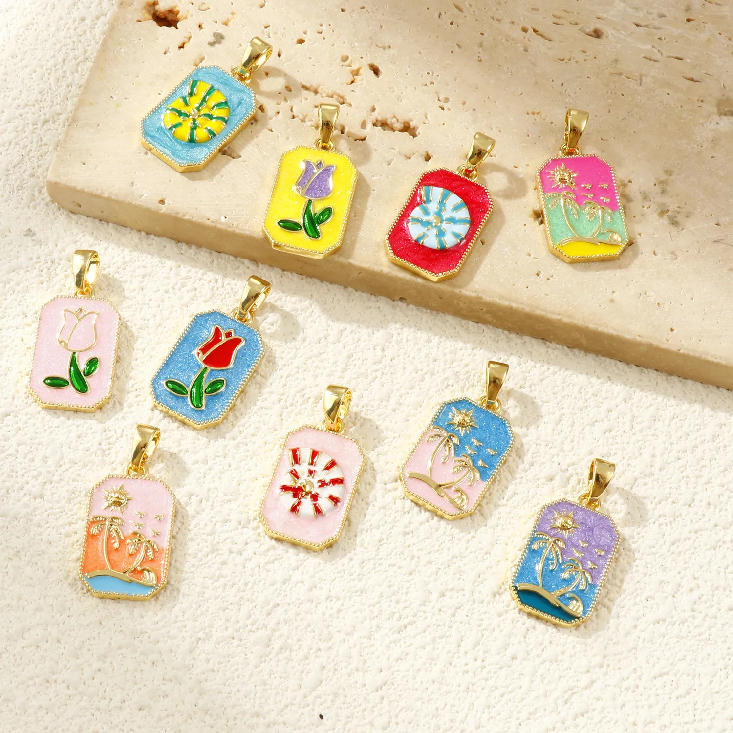 Authentic Octagonal Sun & Coastal Talisman Pendants in 18K Gold Plate