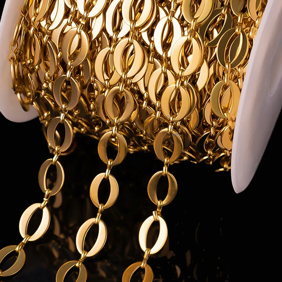 Authentic 1Meter Gold Plated Stainless Steel Cuban Necklaces Chain 10x14mm Letter O Link For DIY Bracelets Craft Jewelry Making Supplies