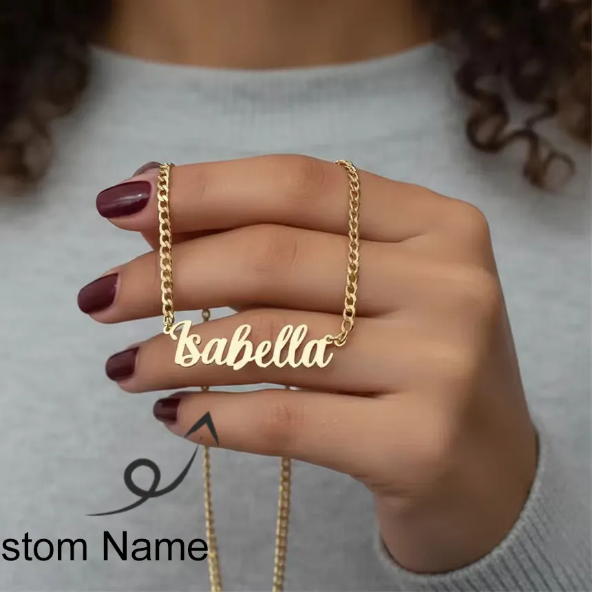 Authentic Custom Name Necklace Handmade Jewelry 18K Gold Plated Pendant Gift Personalized Stainless Steel Letters 5mm Cuban Chain Necklace