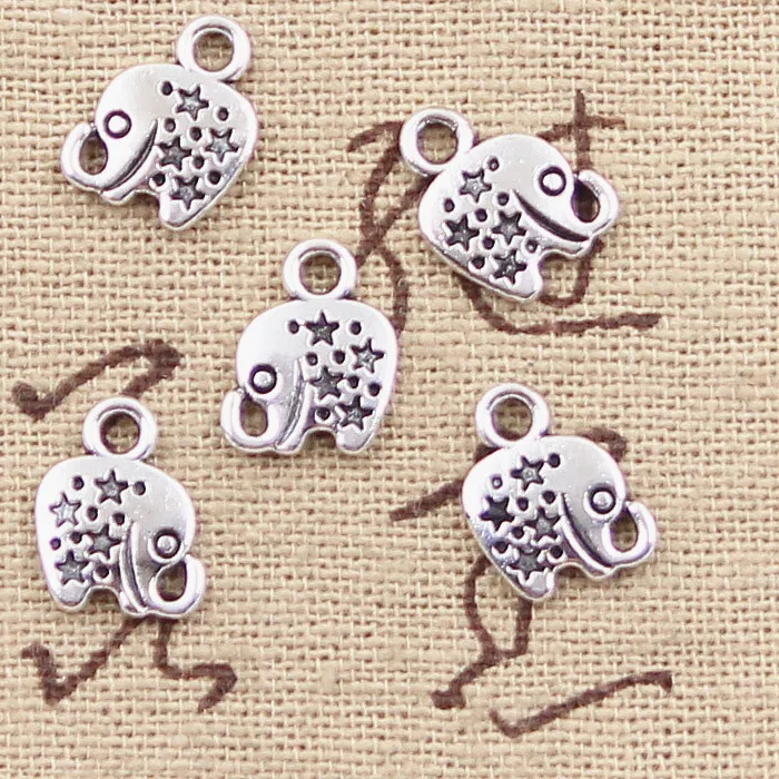 Authentic 50pcs Charms Lovely Elephant Star 11x8mm Antique Silver Color Plated Pendants Making DIY Handmade Tibetan Silver Color Jewelry