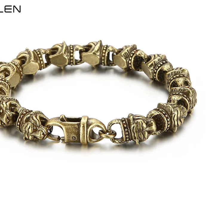 Authentic Vintage Gold Color Tiger Charm Bracelet For Men Casting Chain Ancient Punk Biker Jewelry