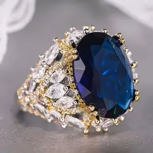 Authentic Celestial Azure Sparkle Band Amulet In Radiant 18K Gold Plate Sizes 6 To 10