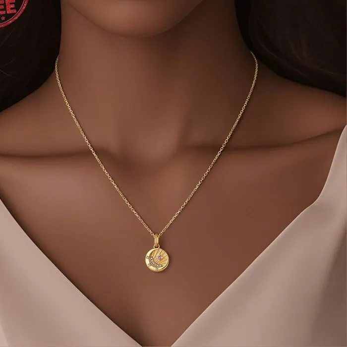 Authentic Celestial Harmony Star And Crescent Moon 14K Gold- Plated Talisman