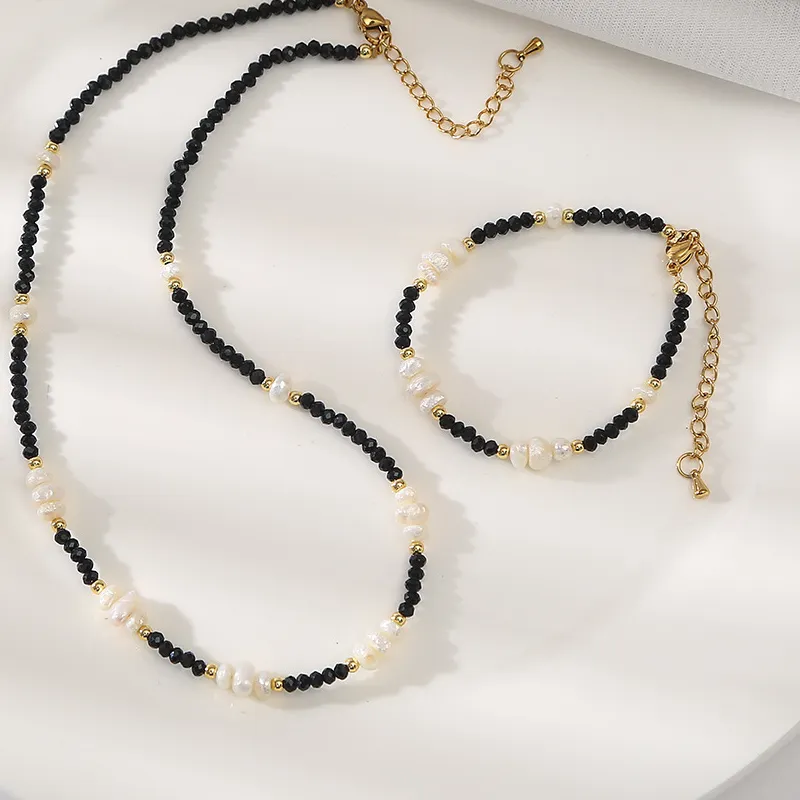 Authentic 100% Natural Freshwater Pearl & Black Spinel Stone 14K Gold Filled Female Jewelry Set For Women Necklace Bracelet Birthday Gifts