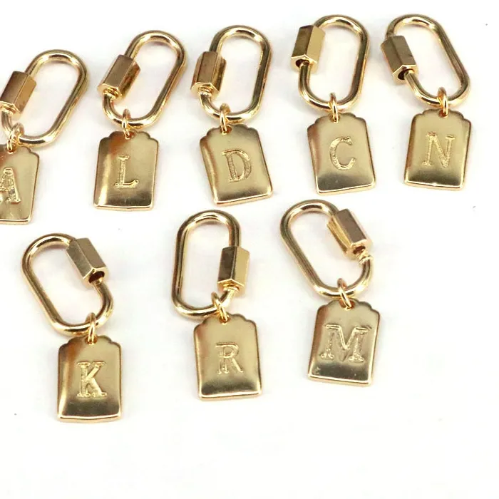 Authentic 10PCS, Gold Color Screw Lock Clasps with Alphabet Letter Charms Pendant Accessories For Necklace Making Supplies