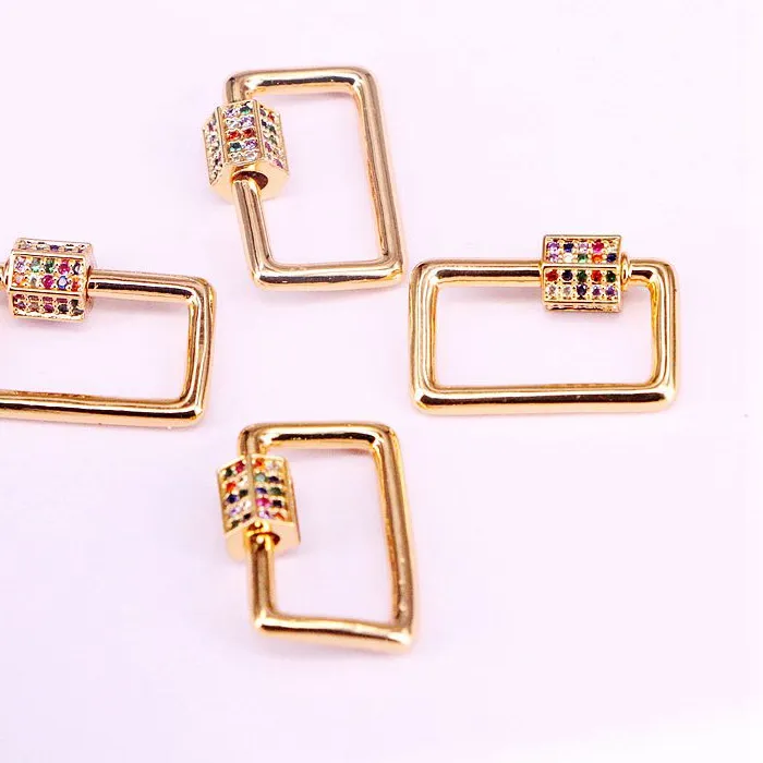 Authentic 6PCS, 14*20mm, Colorful cz screw clasp, cubic zirconia micro pave charm clasps, gold color cz jewelry component clasp