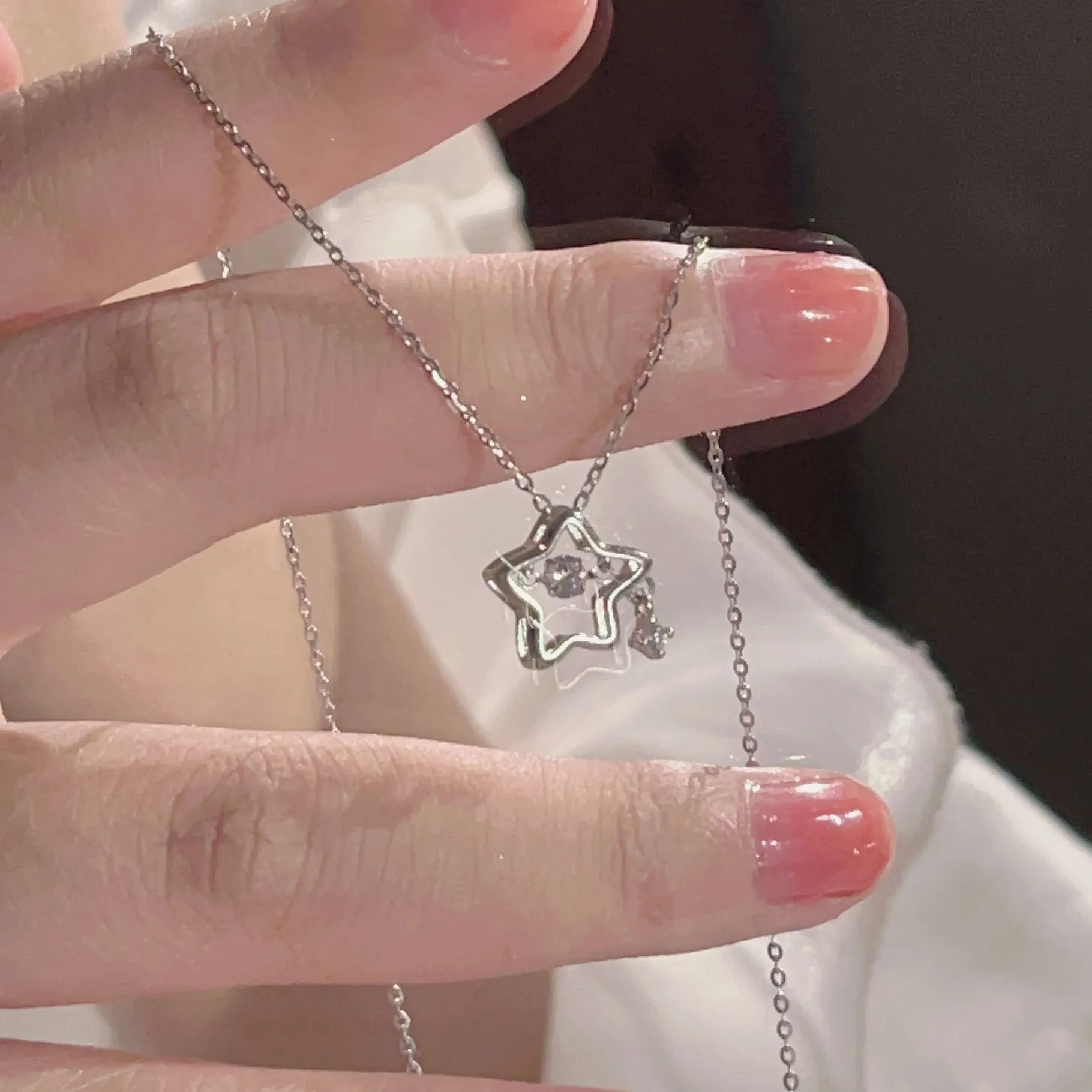 Authentic Necklace for Women Double Layer Zircon Star Moon Pendant Necklace Delicate Chain Charm Elegant Fashion Jewelry Gifts