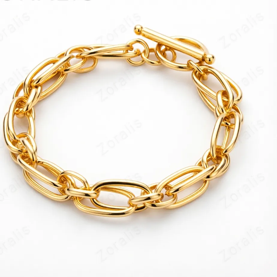 Authentic 18K Gold 20cm Double Layer Oval Chain Bracelet For Woman Party Engagement Wedding Birthday Fashion Charm Jewelry Gift