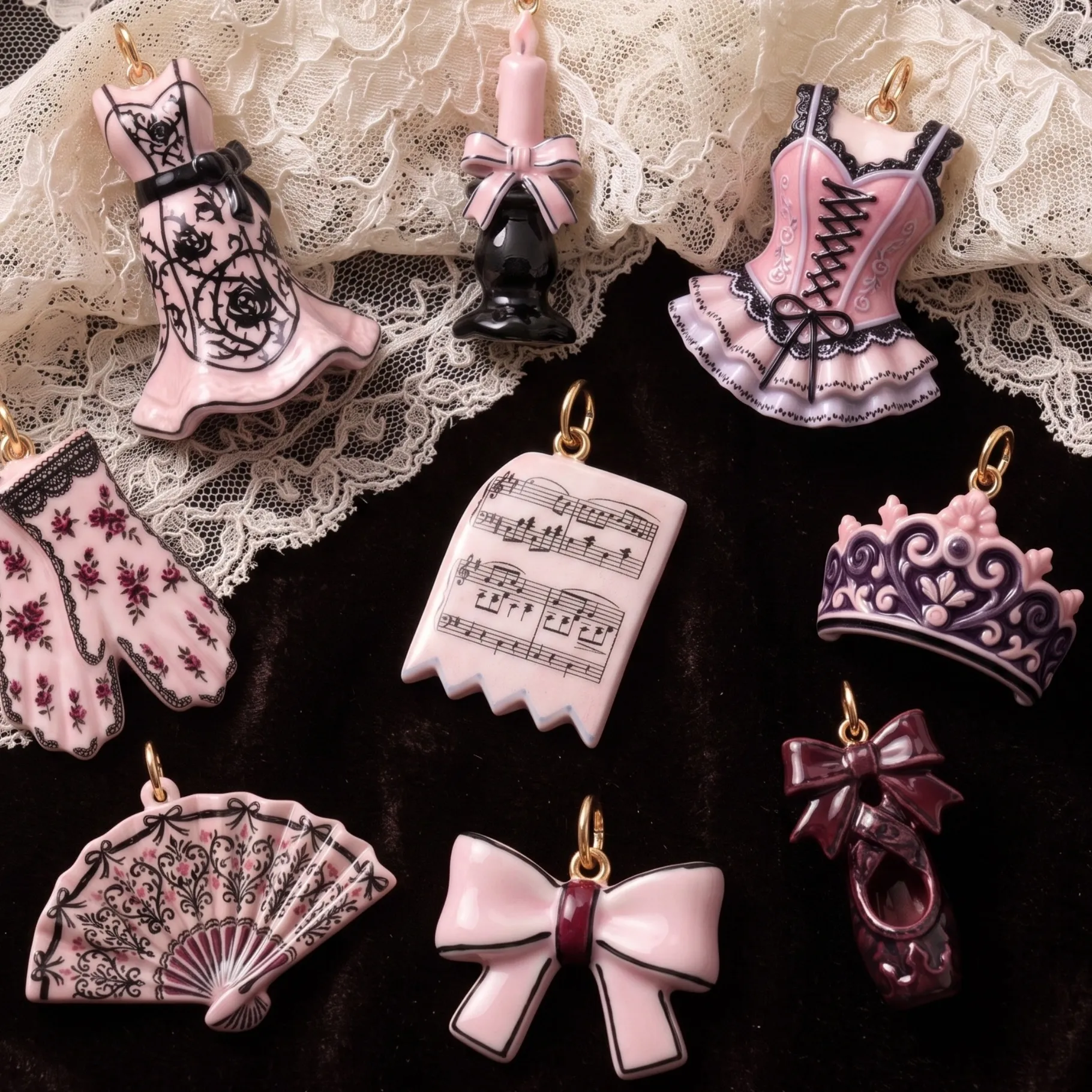 Authentic Sweet Cool Pink Black Series Pendant Plate Gold Charms Antique Jewelry Making Diy Handmade Craft