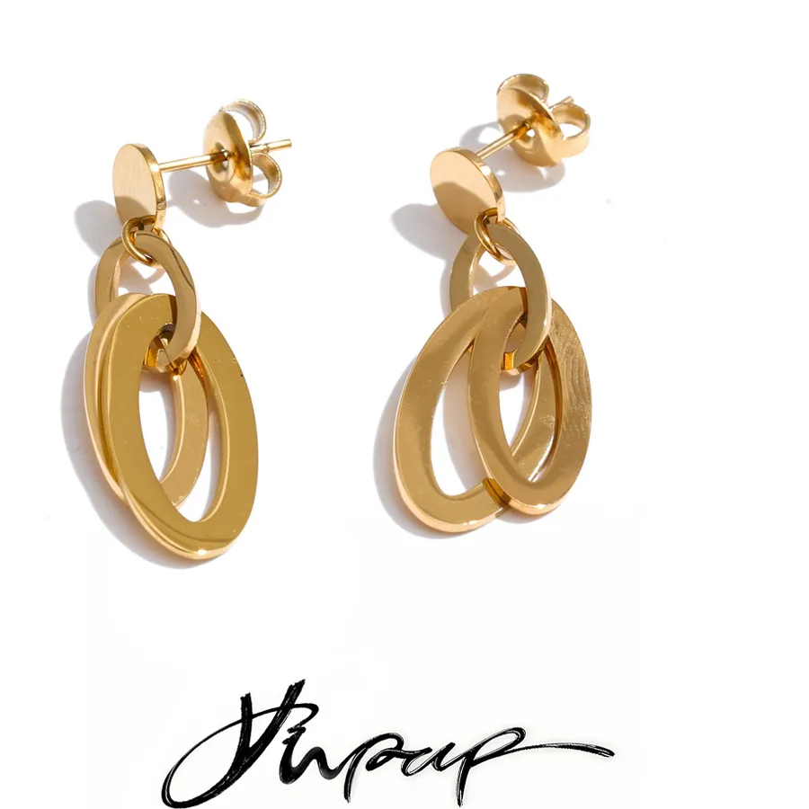 Authentic Yhpup Stainless Steel Layered Oval Drop Earrings for All Occasions Waterproof Daily Popular Charming Jewelry