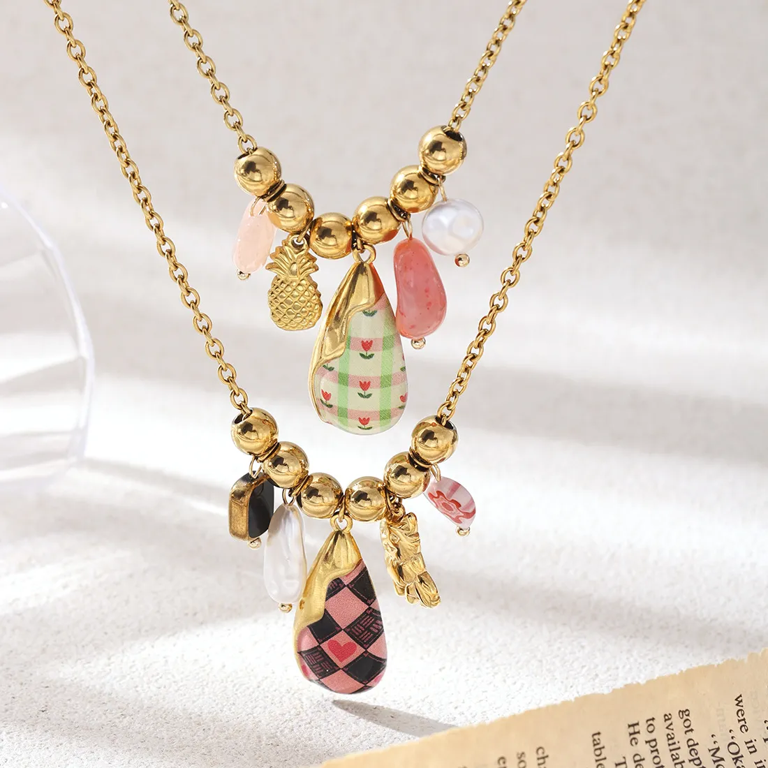 Authentic Bohemian Gold Layered Necklace for Women Vintage Charm Pendant with Colorful Teardrop Beads Pearls for Daily Party Wear