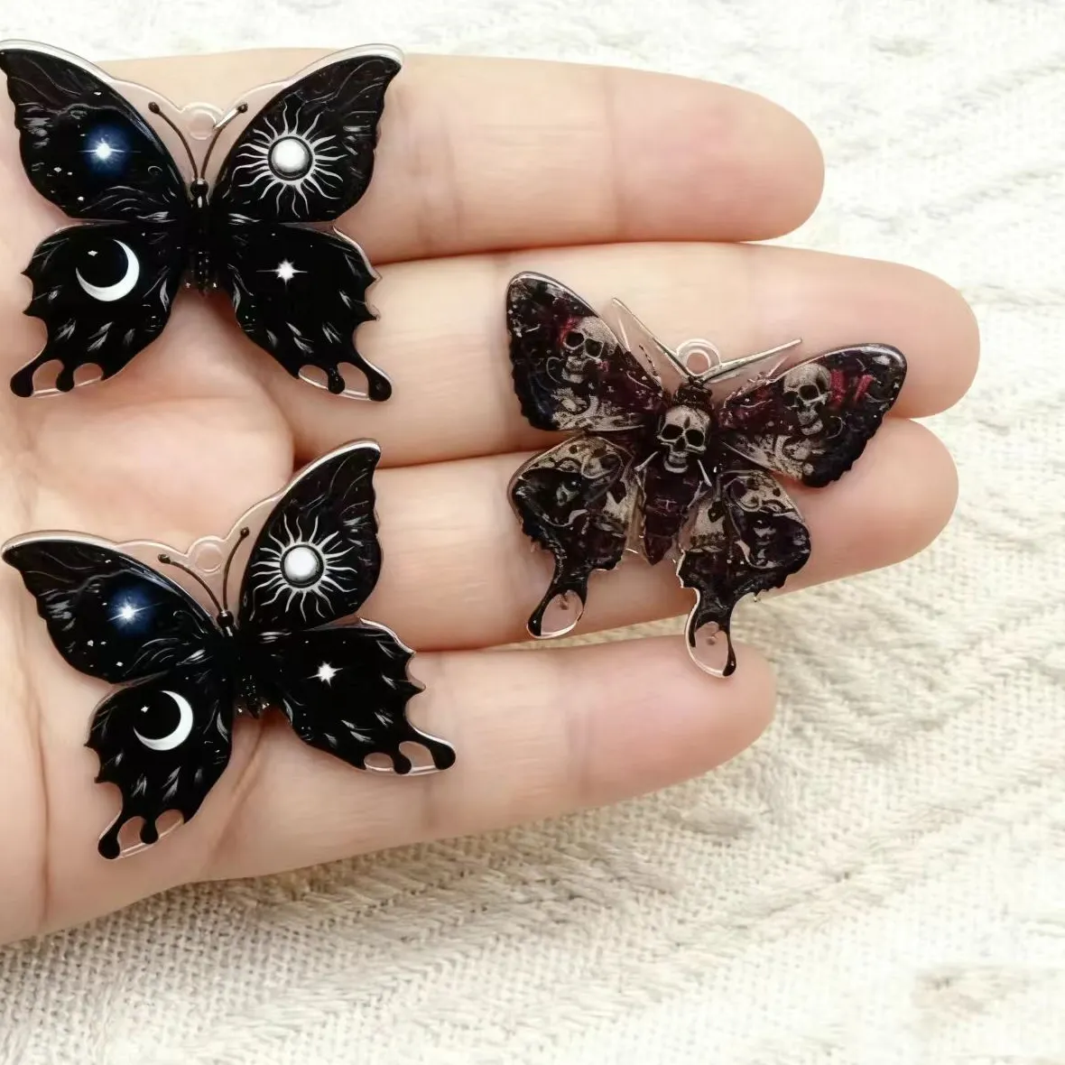 Authentic 10Pcs 34 40Mm Halloween Charms Creative Acrylic Skull Butterfly Moth Pendant Jewelry Findings For Necklace Diy Making