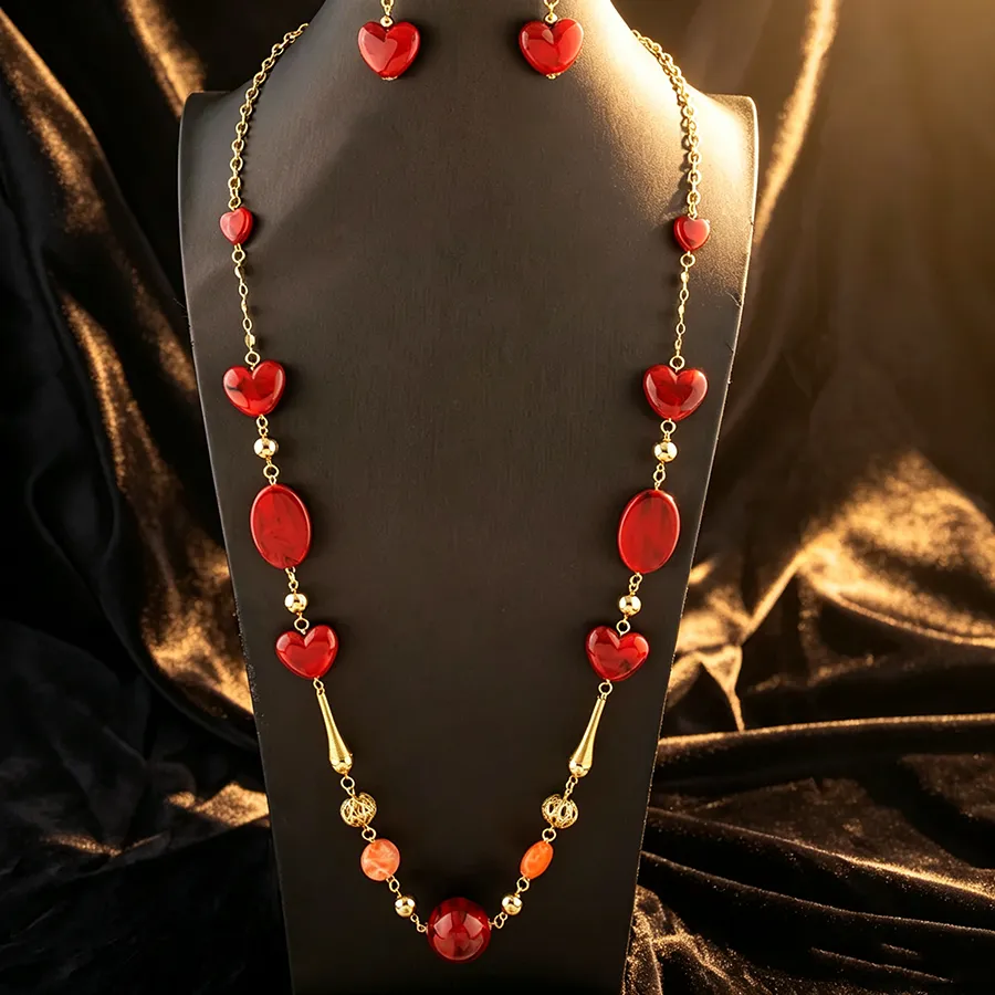 Authentic Crimson Bloom Gold- Plated Heart Pendant & Earring Talisman