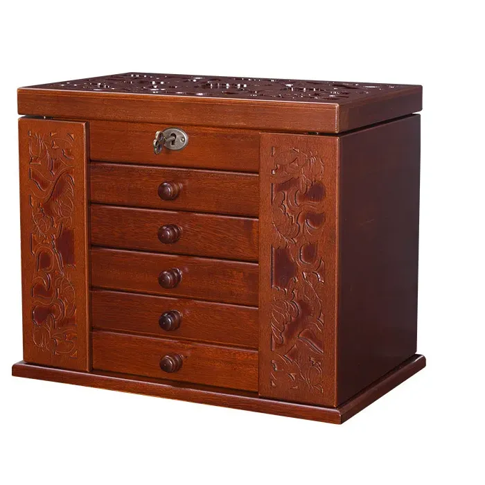 Authentic Multi Layered Jewelry Box for Women Earings Display Wood Big Size Jewelry Boxes Organizer with Lock Bracelet Necklace Ring