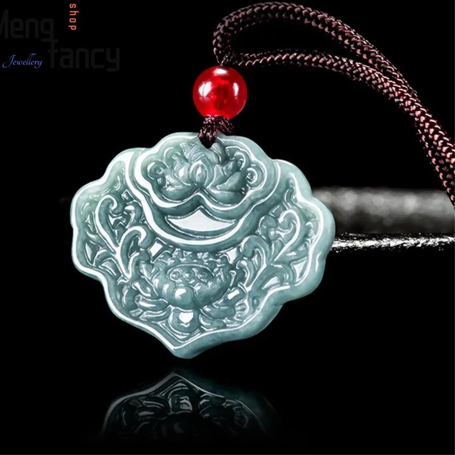 Authentic Natural A-Grade Jadeite Blue Water Auspicious And Happy Pendant, Glutinous Seed Jade Pendant For Men And Women Jewelry