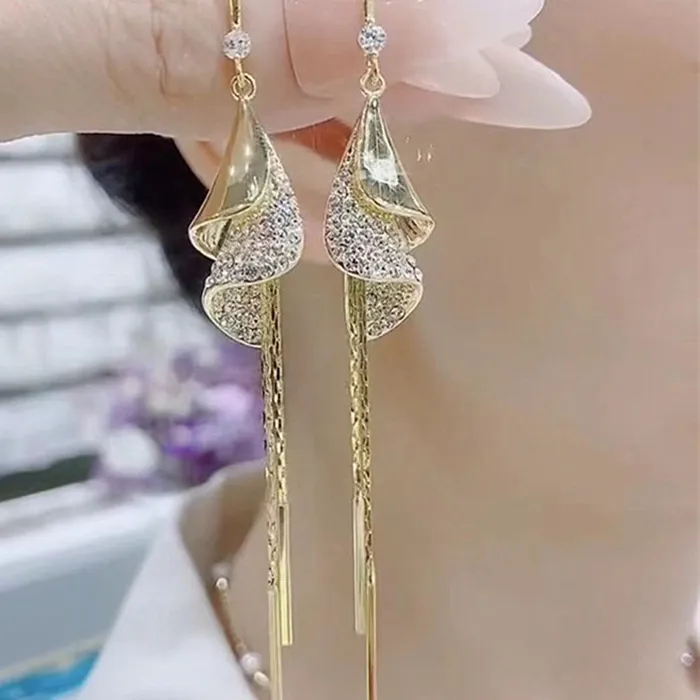 Cascades Of Golden Light Tassel Stud Earrings