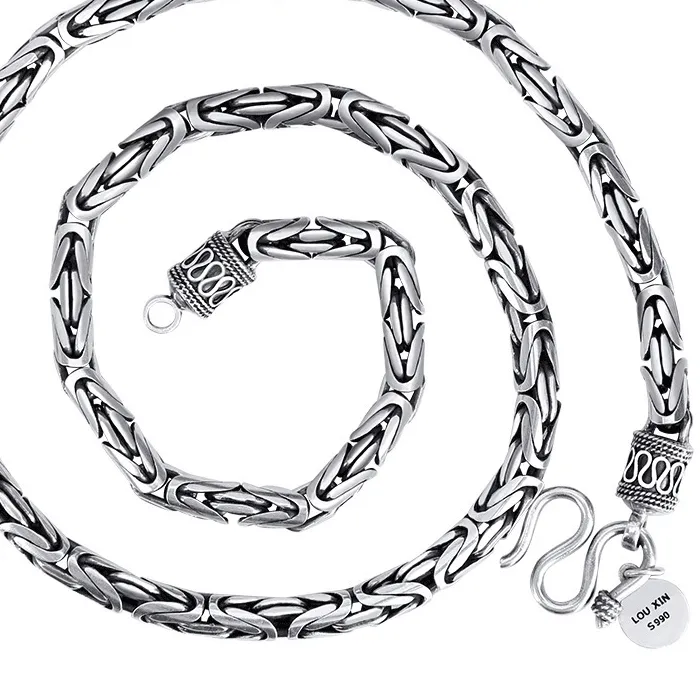 Authentic 2025 S925 Silver Jewelry Retro 6MM Thick Six-Character Mantra Trendy Personality Man Necklaces