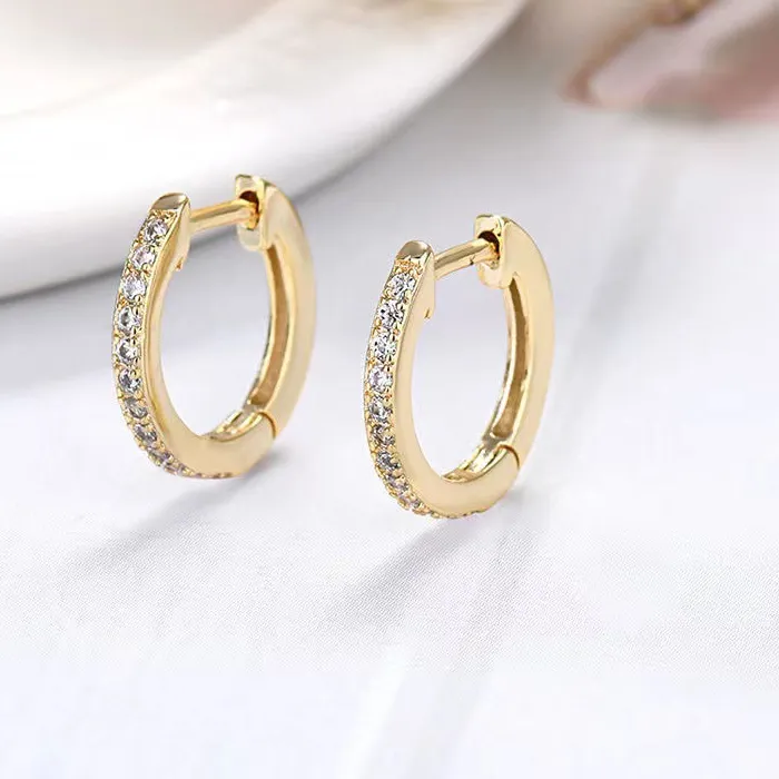 Authentic 2025 Korea Trendy Luxury Gold Color Hoop Earrings for Women Charm Shiny Crystal Zircon Wedding Bride Jewelry Accessories
