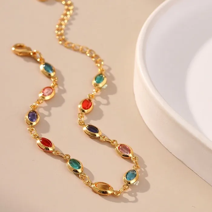 Authentic Elegant 18K Gold Plated Colorful Rhinestone Beads Bracelet for Women 2025 New Trend Bracelets Party Jewelry Gifts