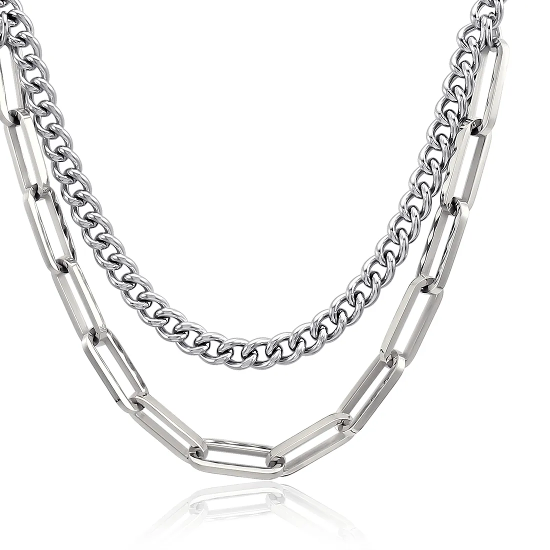 Authentic 316L Stainless Steel Two-Layer Punk Necklace For Women Gold Silver Plated Necklace Collar European Charm jewelry New 2025