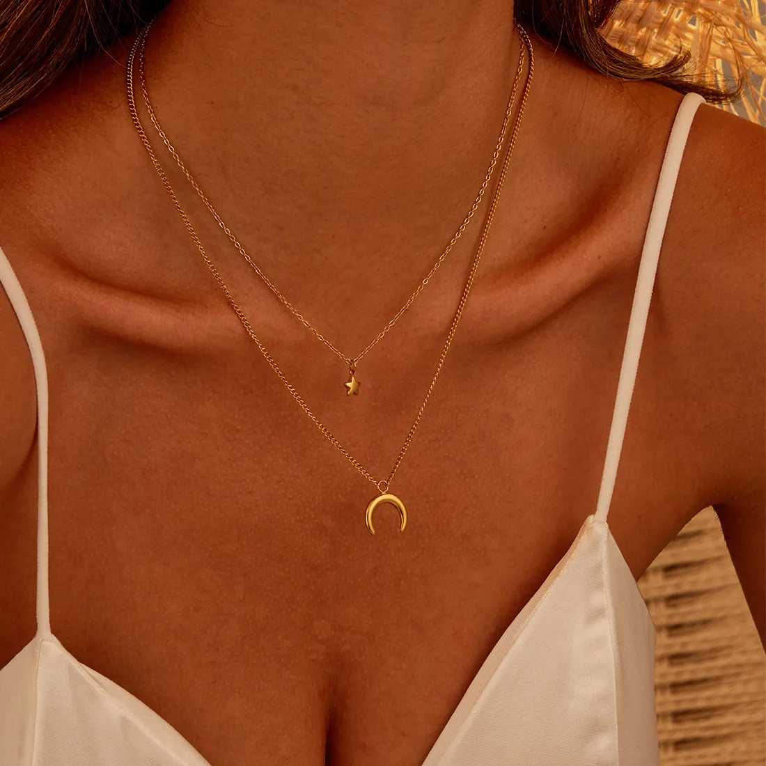Authentic Celestial Orbit Star and Moon Gold-Plated Clavicle Talisman