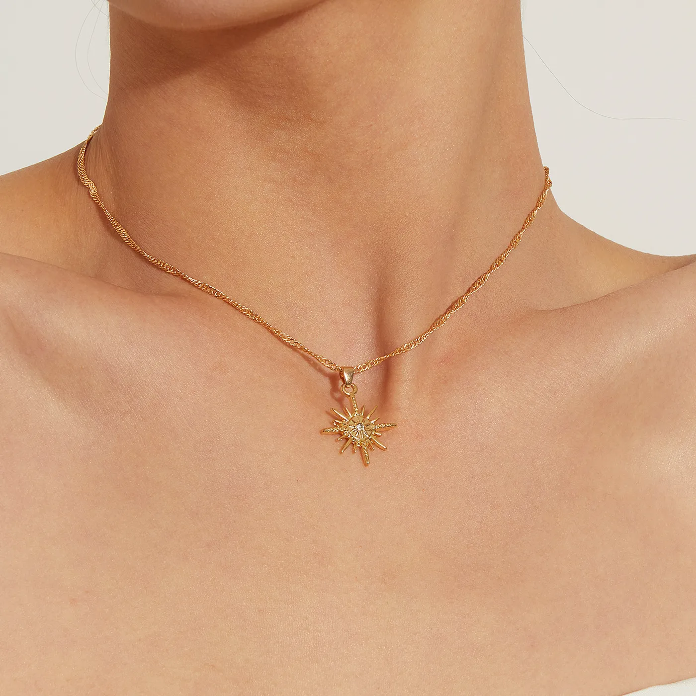 Authentic Boho Shiny Brick Set Multi Corner Star Pendant Necklace 2025 Retro Simple Gold Color Metal Versatile Girl Fashion Charm Jewelry