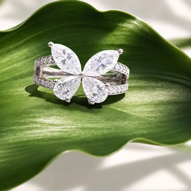 Authentic Celestial Butterfly Talisman Marquise & Pear Moissanite In Gold Plated Grace