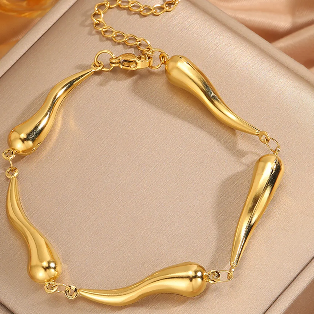Authentic 2025 New Luxury Gold Color Droplet Bracelet - Stainless Steel Jewelry for Women, ✓Hypoallergenic Gift & Party Accessories