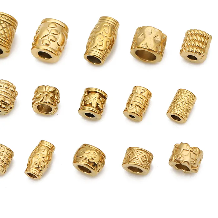 Authentic 5pcs/lot Stainless Steel Gold Color Loose Tube Big Hole Spacer Beads for DIY Bracelets Necklace Jewelry Making Supplies Finding