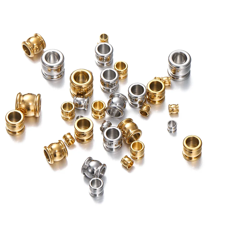 Authentic 10pcs 4/6/8/10mm Stainless Steel Gold Color Big Hole Spacer Beads for DIY Jewelry Beads Craft Bracelet Necklace Accessories