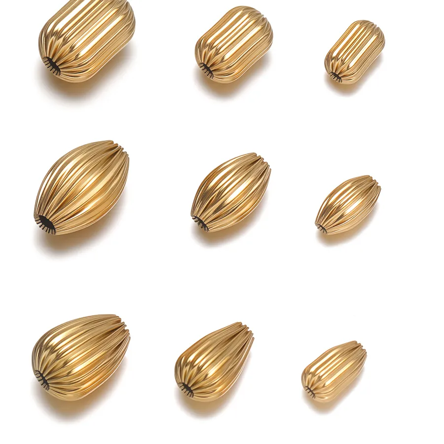 Authentic 10Pcs Gold Big Ribbed Oval Teardrop Shapes Loose Beads DIY Jewelry Necklace Making Bracelet Supplies Accessories