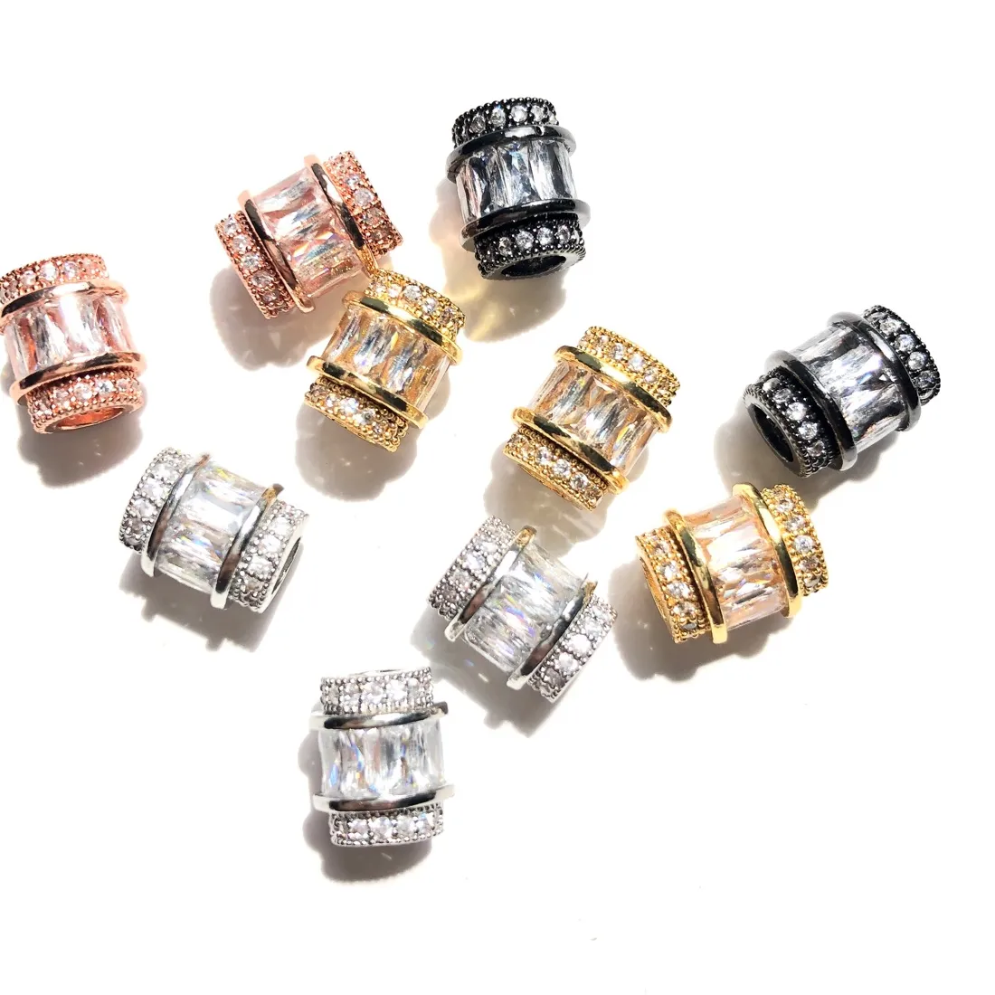 Authentic 10pcs 9.6mm Clear Zirconia Paved Big Hole Spacers Beads for Women Bracelet Necklace Earring Making Gold-Plate Jewelry Accessory