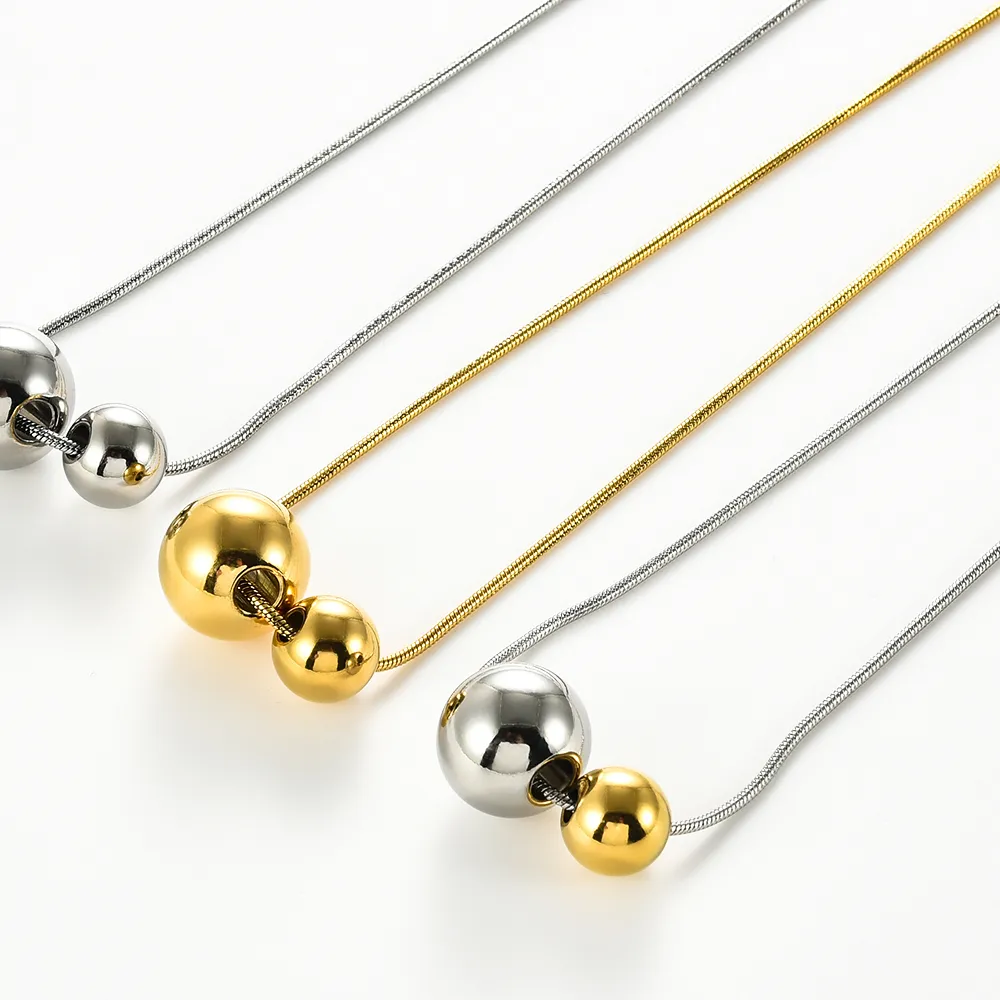 Authentic Stainless Steel Big Small Ball Beads Pendant Necklace For Women Girls Minimalist Gold Silver Color Clavicle Chain Trendy Jewelry