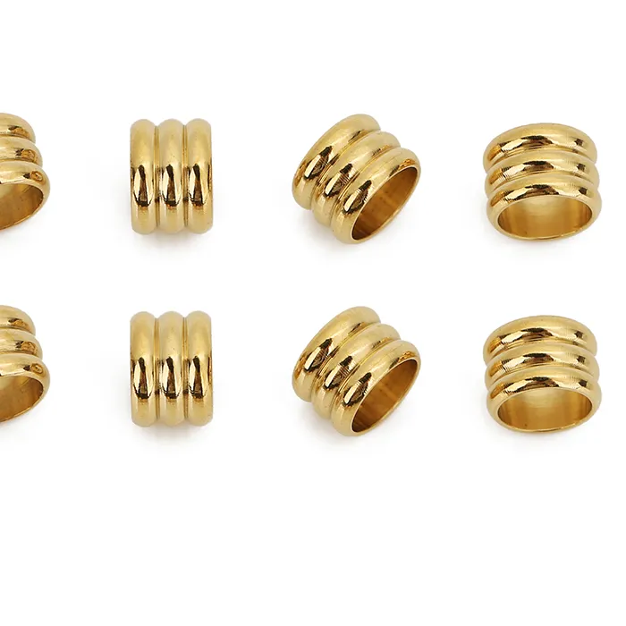 Authentic 30pcs Stainless Steel Gold Plated Big Hole Three Levels Spacer Loose Beads Charm Necklace Bracelet Jewelry Making Accessories