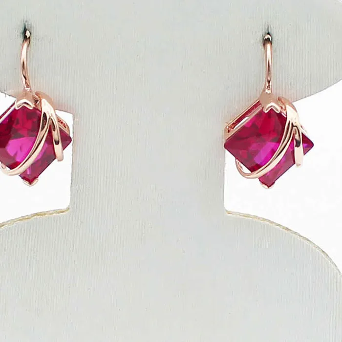 Authentic 585 purple gold square ruby ear buckl new in light luxury charm high-end wedding gift 14K rose gold earrings for women jewelry