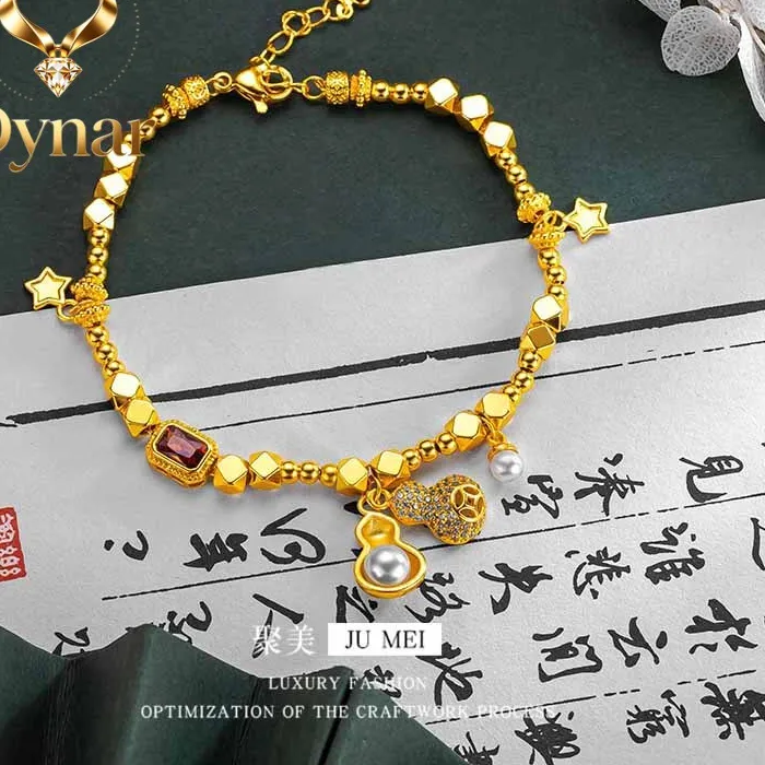 Authentic Dynar Jewelry   9999 24K Real Gold Pearl Gourd DIY Bracelet Micro-Inset Zircon Money Gourd Ruby Bracelet Niche Women's Jewelry
