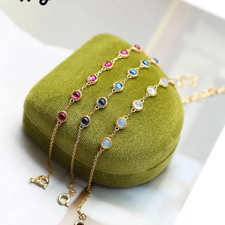 Authentic MoBuy 925 Sterling Silver Bracelet For Women Opal Ruby Sapphire Gemstone 10K Gold Plated Fine Jewelry S925 Bracelet HI026