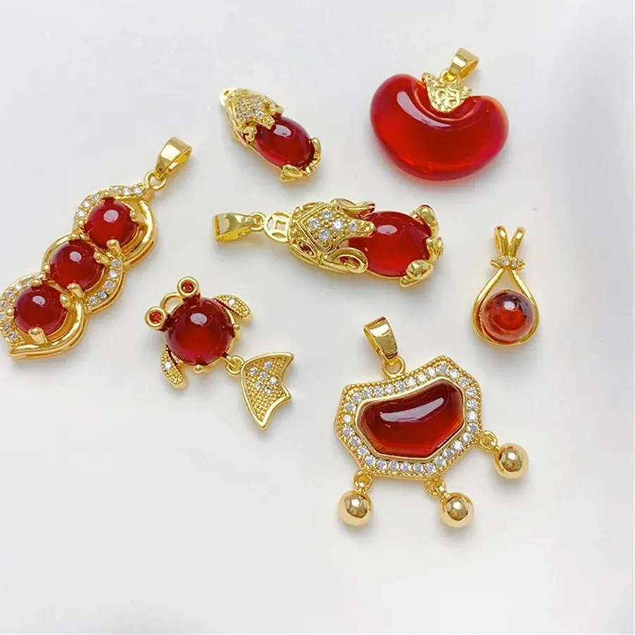 Authentic 14K Gold-plated Ruby Bell Lock Charm Pendant DIY Jewelry Supplies Beads for Necklace Bracelet Craft Accessories