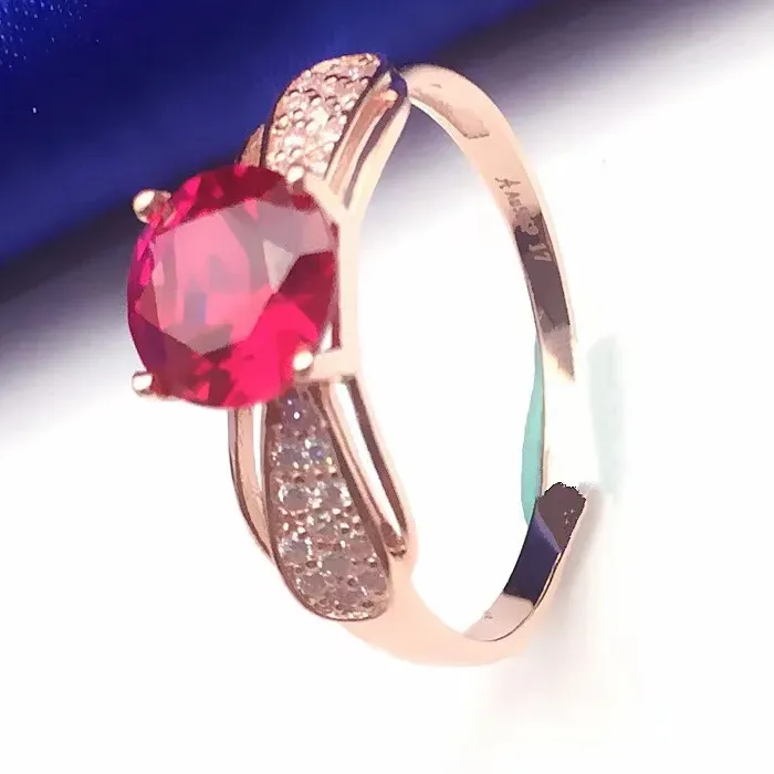 Authentic 585 purple gold plated 14k rose gold inlaid bow ruby rings for women new design crystal charm classic luxury jewelry