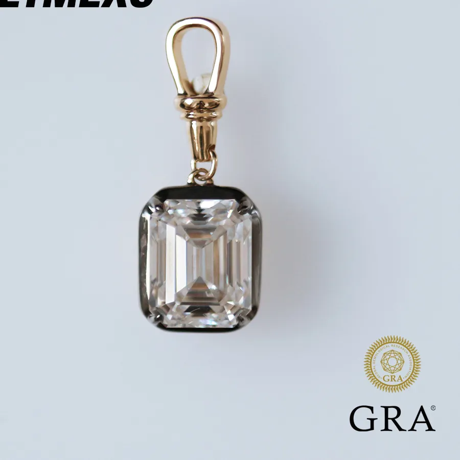 Authentic LETMEXC Moissanite Lab Grown Emerald Sapphire Ruby Gemstone Custom Pendant 10K Rose Gold Black Edge Classic Fashion Pendant
