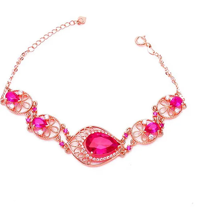 Authentic 585 Purple Gold Diamond Water Drop Ruby Bracelet for women  Plated 14K Rose Gold Fashion Luxury bangles Wedding Jewelry Gift