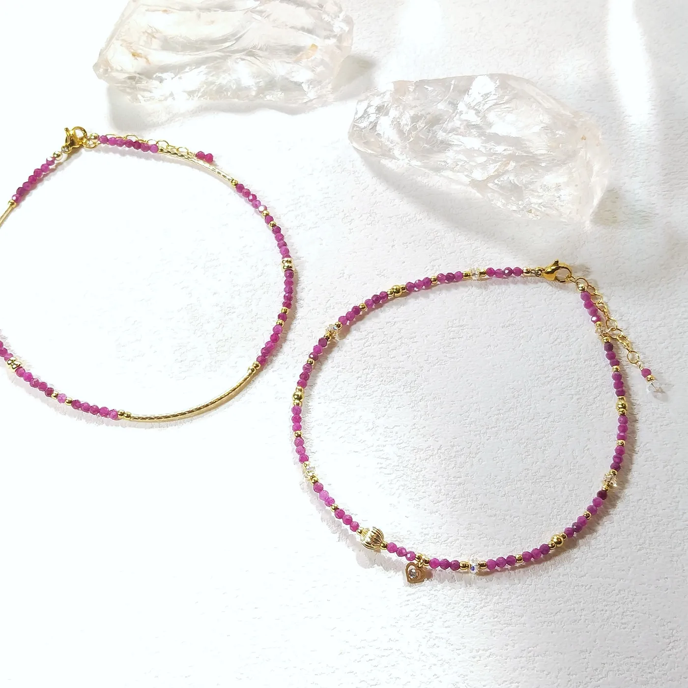 Authentic Lii Ji Real Stone Ruby 2mm American 14K Gold Filled Charm Anklet 24+3cm