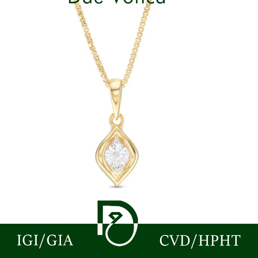 Authentic Solitaire Diamond Pendant Charm 14K Yellow Gold Round Lab Grown Diamond Marquise Frame Diamond Necklace Jewelry For Women
