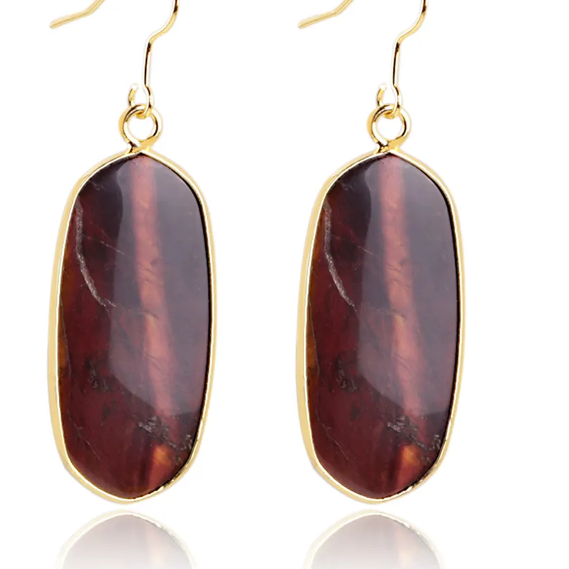 Authentic CSJA Natural Stone Dangle Earrings Gold Color Hook Crystal Tiger Eye Black Onyx Lapis Lazuli Female Eardrop Luxury Jewelry E275