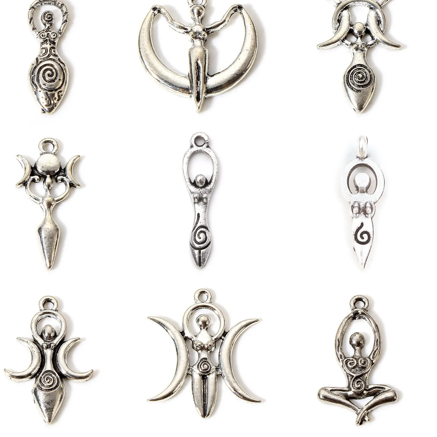 Authentic 10 PCs Zinc Based Mother's Day Charms Antique Silver Color Venus Of Willendorf Fertility Goddess Pregnancy Moon Pendants